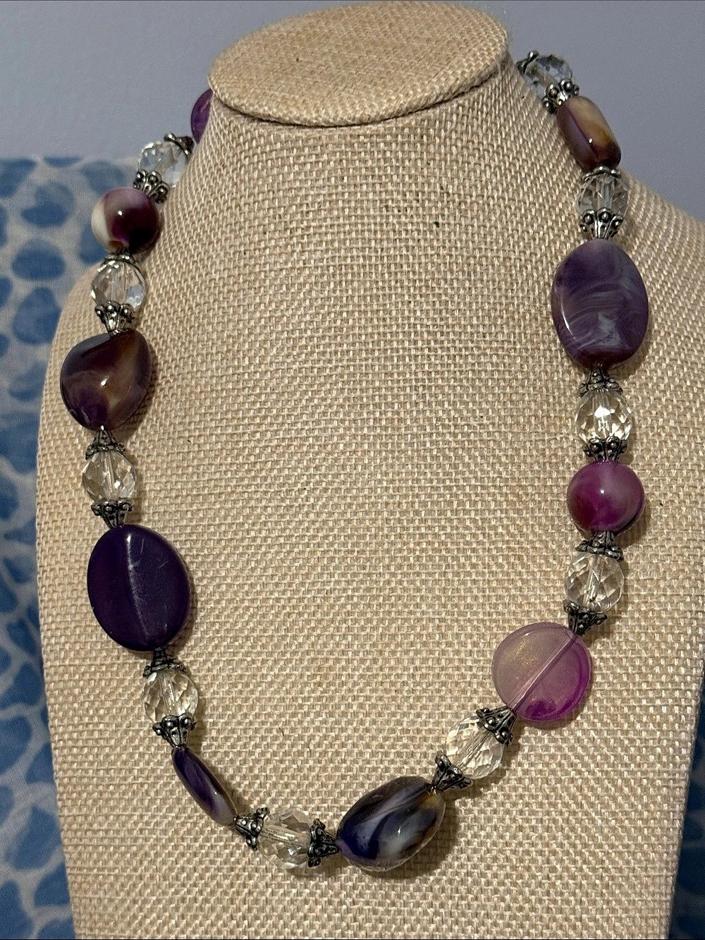 Purple & Clear Beaded Necklace Set